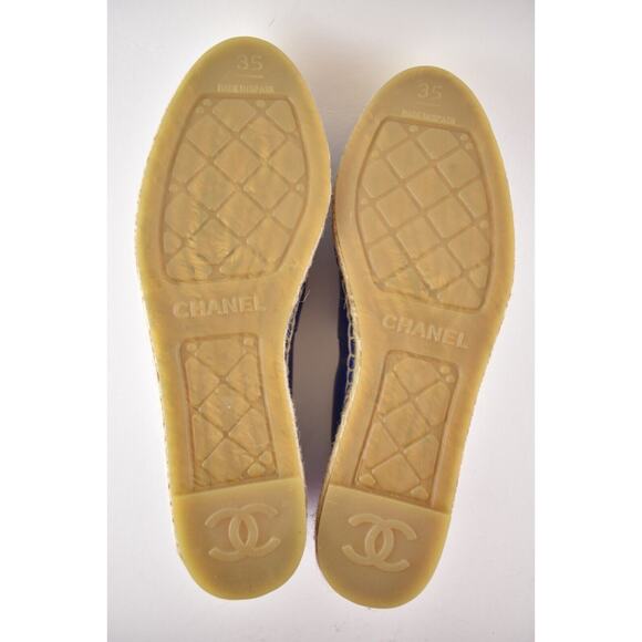 Chanel 19C Blue Lambskin Leather CC Logo Double Sole Espadrille Ballet Flat 35 - Picture 12 of 12